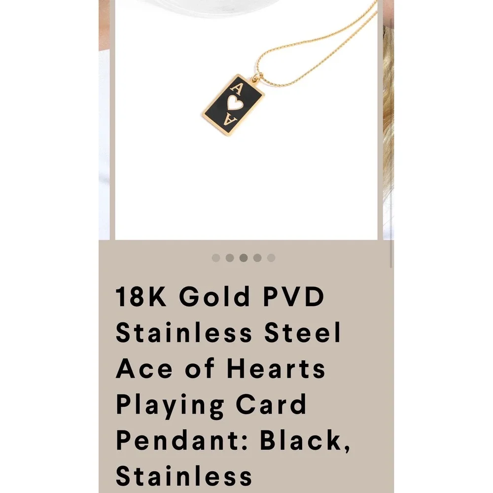 Ace of Hearts Playing Card Pendant‎ Unisex OS Black New 18K Gold PVD
